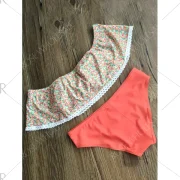 Off The Shoulder Flounce Tiny Floral Bikini - Jacinth Fansmadedirect