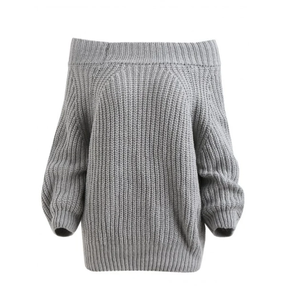 Off The Shoulder Pullover Chunky Sweater - Gray One Fansmadedirect