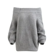 Off The Shoulder Pullover Chunky Sweater - Gray One Fansmadedirect