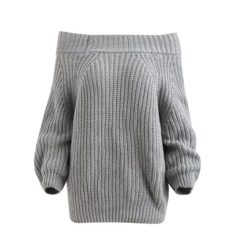 Off The Shoulder Pullover Chunky Sweater - Gray One Fansmadedirect