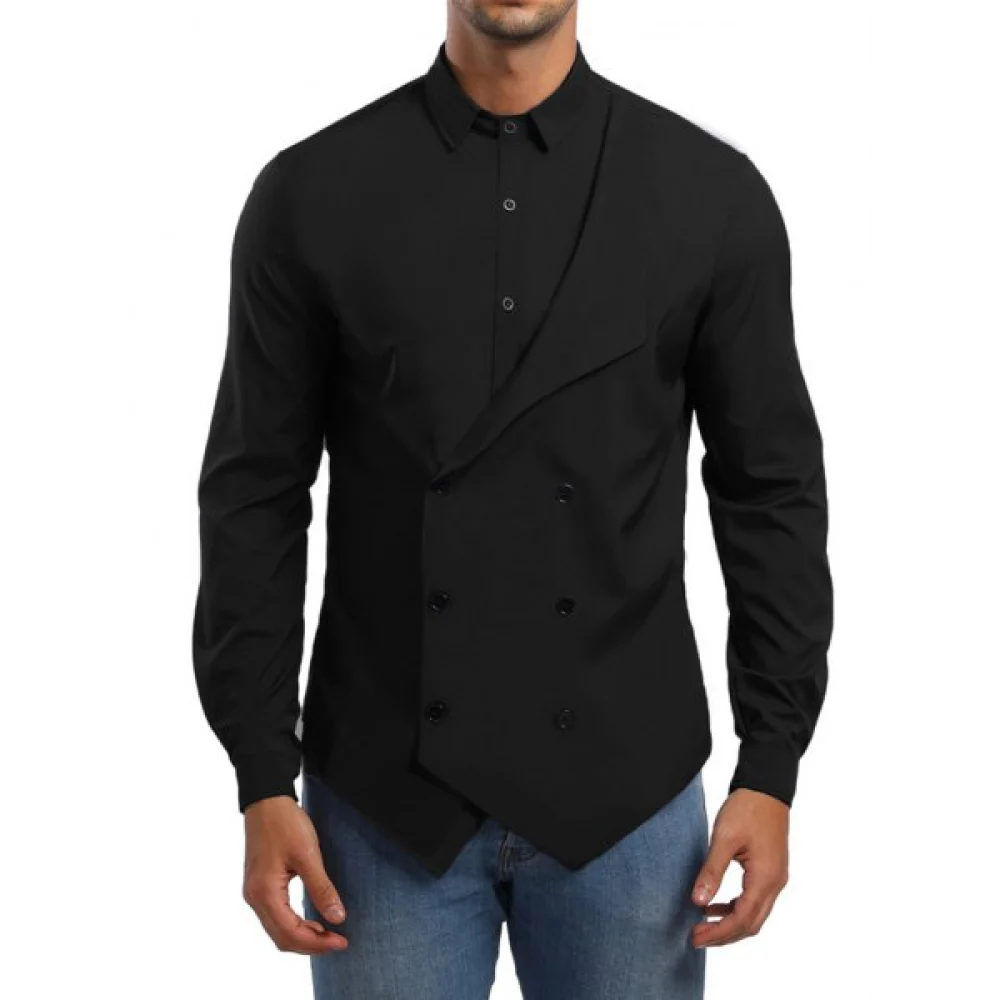 olid Double Breasted Placket hirt - Black Fansmadedirect