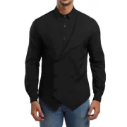 olid Double Breasted Placket hirt - Black Fansmadedirect