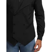 olid Double Breasted Placket hirt - Black Fansmadedirect