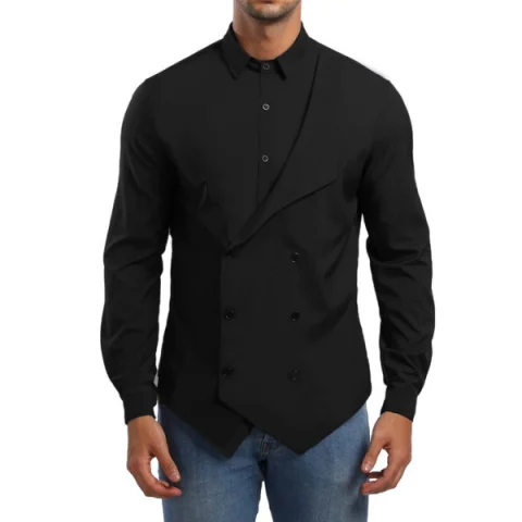 olid Double Breasted Placket hirt - Black Fansmadedirect