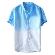 Ombre Stand Collar Half Button Shirt - Blue Fansmadedirect