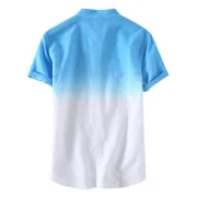Ombre Stand Collar Half Button Shirt - Blue Fansmadedirect