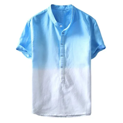 Ombre Stand Collar Half Button Shirt - Blue Fansmadedirect