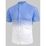 Ombre Stand Collar Linen Shirt - Sky Blue Fansmadedirect