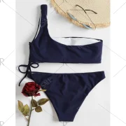 One houlder Lace-up Bikini - Deep Blue Fansmadedirect