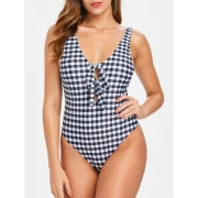 One Piece Open Back Gingham wimwear - Fansmadedirect