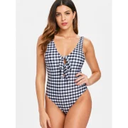 One Piece Open Back Gingham wimwear - Fansmadedirect