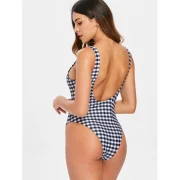 One Piece Open Back Gingham wimwear - Fansmadedirect