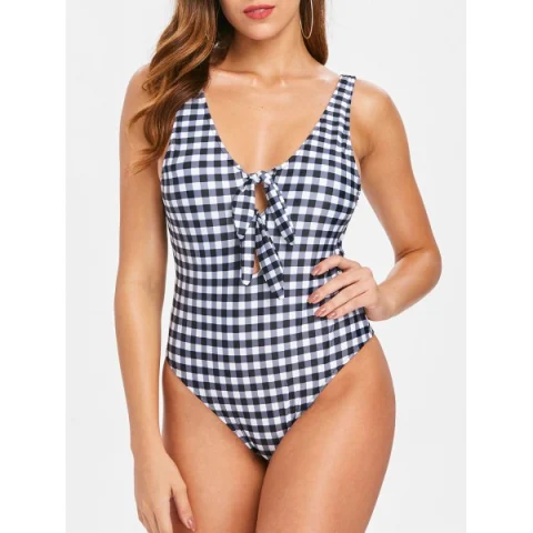 One Piece Open Back Gingham wimwear - Fansmadedirect