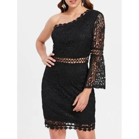 One Shoulder ace Sheath Dress - Black Fansmadedirect