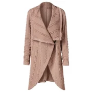 ong Asymmetrical Cable Knit Cardigan - Camel Brown Fansmadedirect