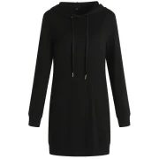ong Sleeve Drawstring Hooded Dress - Black Fansmadedirect
