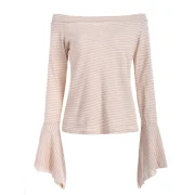 ong Sleeve Off The Shoulder Striped Blouse - Apricot Fansmadedirect