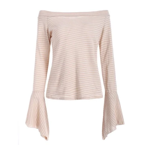 ong Sleeve Off The Shoulder Striped Blouse - Apricot Fansmadedirect