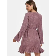 ong Sleeve Polka Dot Dress with Belt - ipstick Pink Fansmadedirect