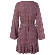 ong Sleeve Polka Dot Dress with Belt - ipstick Pink Fansmadedirect