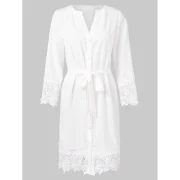 ong Sleeve V Neck Belted Dress - White Fansmadedirect