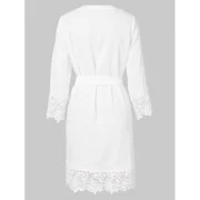 ong Sleeve V Neck Belted Dress - White Fansmadedirect