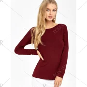 Open Back Drop Shoulder T-Shirt - Wine Red Fansmadedirect