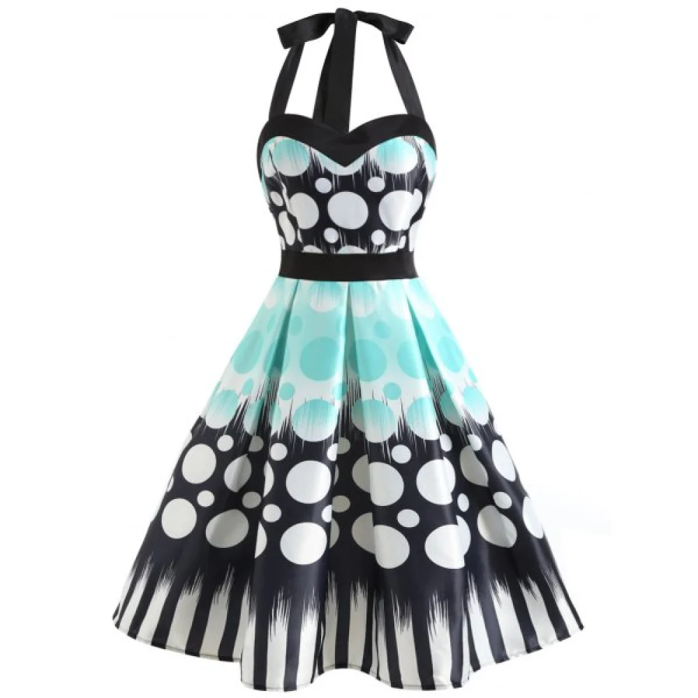 Open Back Fit and Flare Print Dress - Fansmadedirect