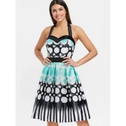 Open Back Fit and Flare Print Dress - Fansmadedirect