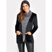 Open Front Fluffy Coat - Black Fansmadedirect