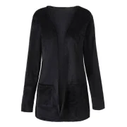 Open Front Fluffy Coat - Black Fansmadedirect