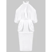 Open houlder Bodycon Two Piece Dress with Belt - White Fansmadedirect