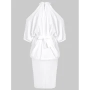 Open houlder Bodycon Two Piece Dress with Belt - White Fansmadedirect