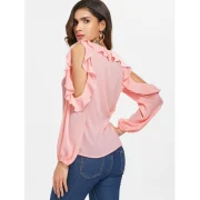 Open houlder Flounce Insert Blouse - Pink Fansmadedirect