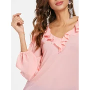Open houlder Flounce Insert Blouse - Pink Fansmadedirect