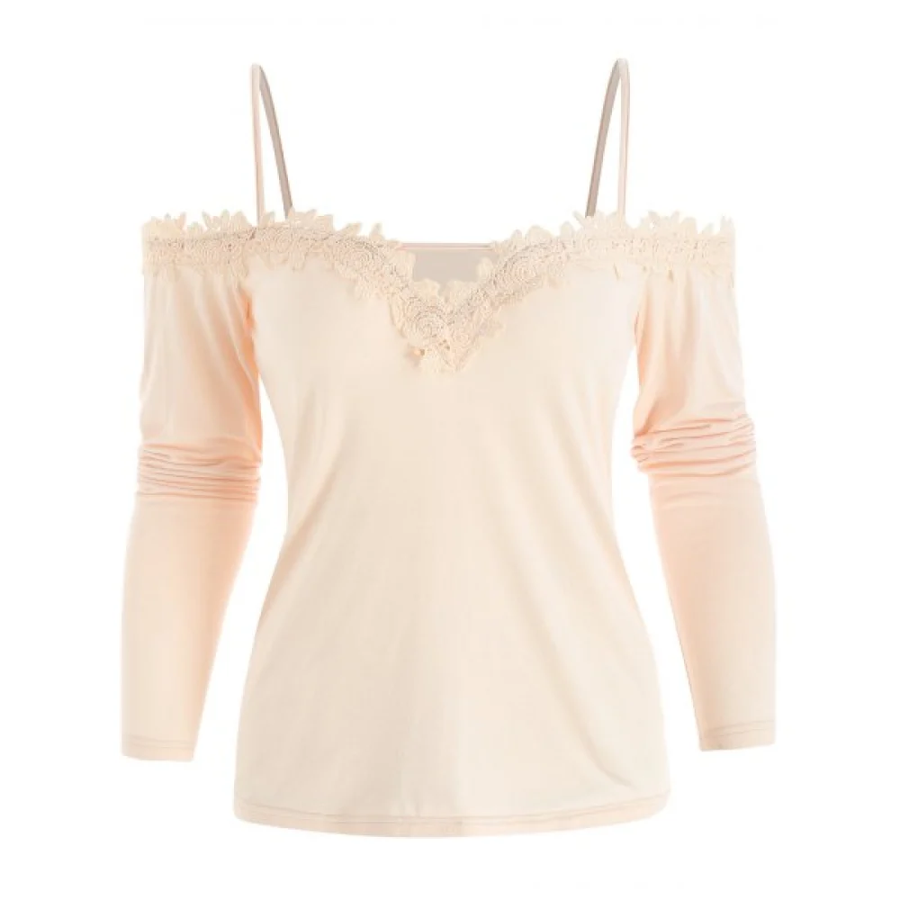 Open houlder Full leeve Fitted T-shirt - Blanched Almond Fansmadedirect