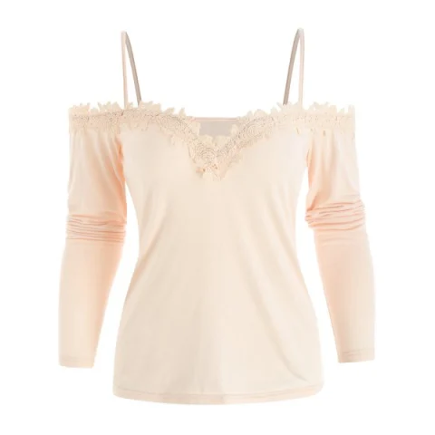 Open houlder Full leeve Fitted T-shirt - Blanched Almond Fansmadedirect