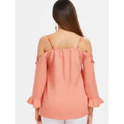 Open houlder Lace Trim Blouse - Orange Pink Fansmadedirect