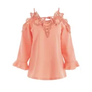 Open houlder Lace Trim Blouse - Orange Pink Fansmadedirect