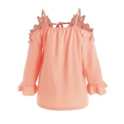 Open houlder Lace Trim Blouse - Orange Pink Fansmadedirect
