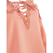 Open houlder Lace Trim Blouse - Orange Pink Fansmadedirect
