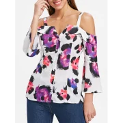 Open Shoulder Backless Button Up Blouse - White Fansmadedirect