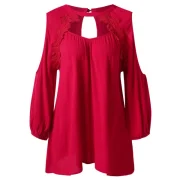 Open Shoulder Cut Out Eyelash Lace Blouse - Red Fansmadedirect