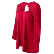 Open Shoulder Cut Out Eyelash Lace Blouse - Red Fansmadedirect
