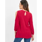 Open Shoulder Cut Out Eyelash Lace Blouse - Red Fansmadedirect