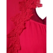 Open Shoulder Cut Out Eyelash Lace Blouse - Red Fansmadedirect