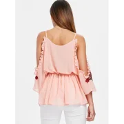 Open Shoulder Embroidery Surplice Blouse - ight Pink Fansmadedirect