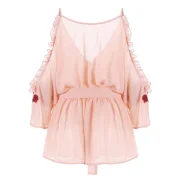 Open Shoulder Embroidery Surplice Blouse - ight Pink Fansmadedirect