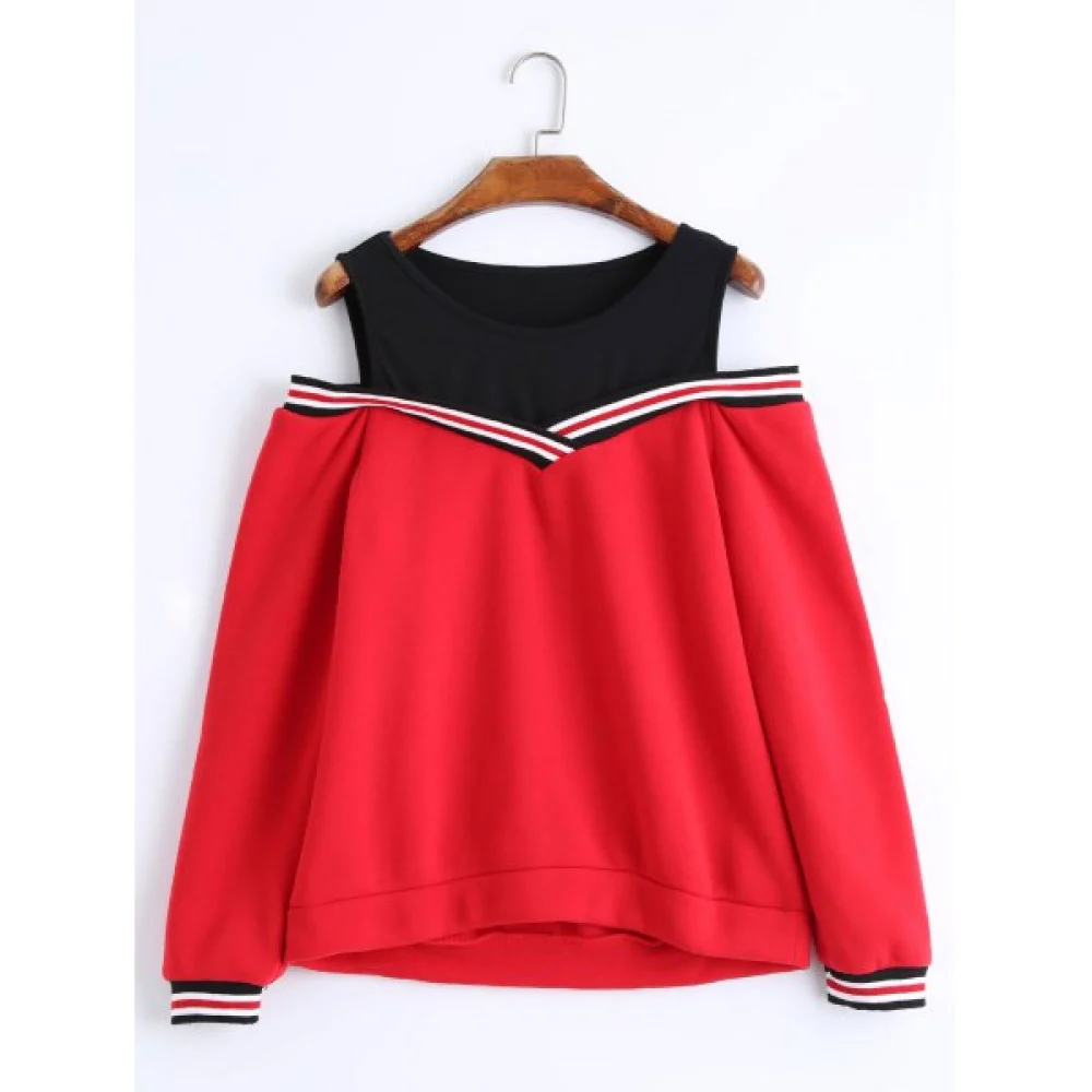 Open Shoulder Faux Two Piece Sweatshirt - Red Fansmadedirect