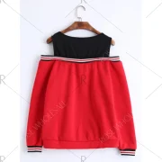 Open Shoulder Faux Two Piece Sweatshirt - Red Fansmadedirect
